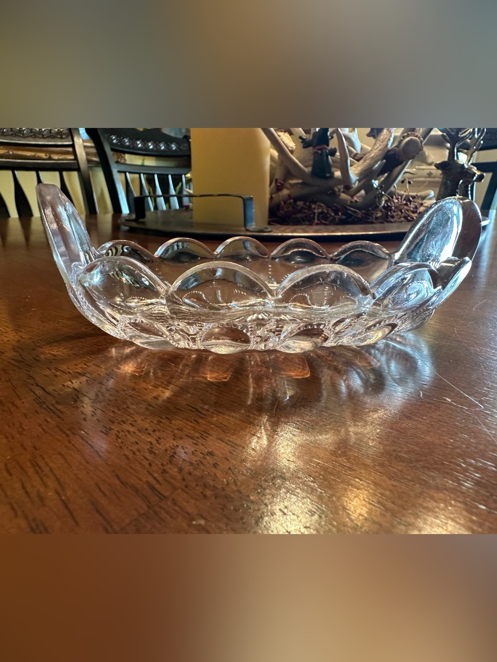 Vintage glass scalloped edge oval dish